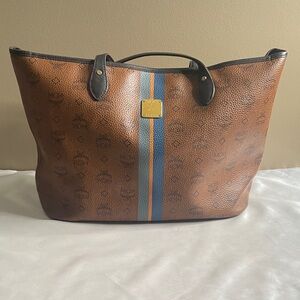 MCM Brown and Blue Leather Tote